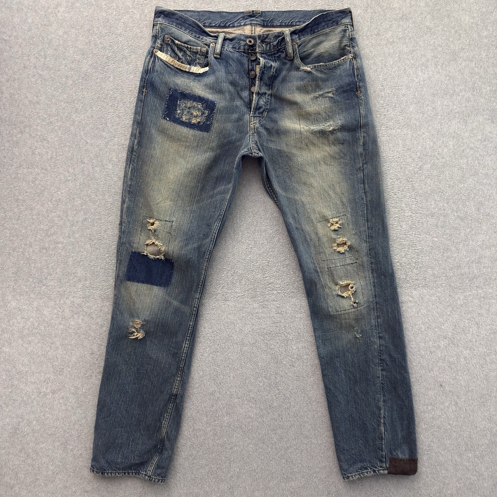 Polo Ralph Lauren Jeans Mens 32x32 Slim Distressed Patched Repaired Restored - Picture 2 of 12